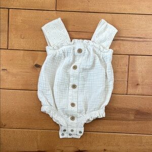 Grayson Mini 0-3M Cream Baby Romper with Button Embroidery Details